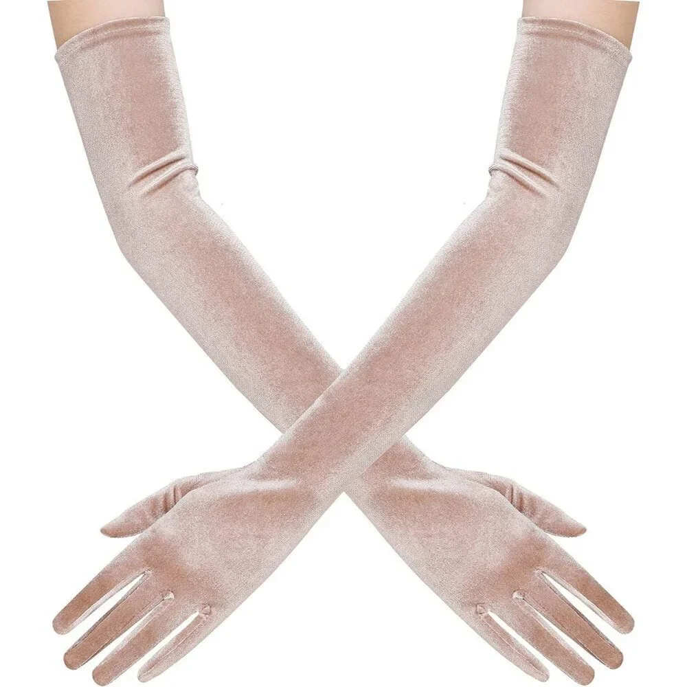 Women's Velvet Khaki  Long Gloves Elbow Flapper Costume Party Tea Accessories